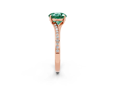 Rose gold Round Cut Green Sapphire Solitaire Ring with Pavé Band and Prong Setting_2