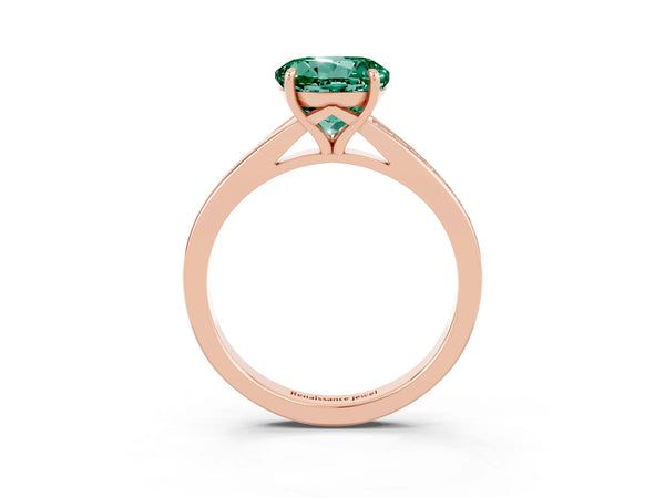 Rose gold Round Cut Green Sapphire Solitaire Ring with Pavé Band and Prong Setting