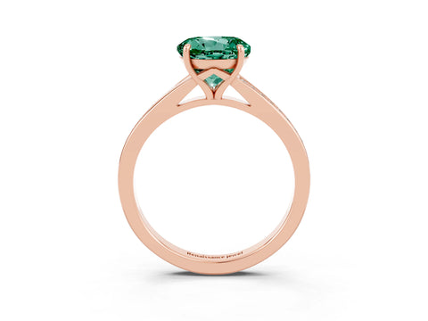 Rose gold Round Cut Green Sapphire Solitaire Ring with Pavé Band and Prong Setting_3