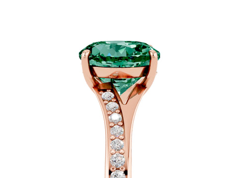 Rose gold Round Cut Green Sapphire Solitaire Ring with Pavé Band and Prong Setting_5