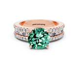 Rose gold Round Cut Green Sapphire Solitaire Ring with Pavé and Channel Set Band