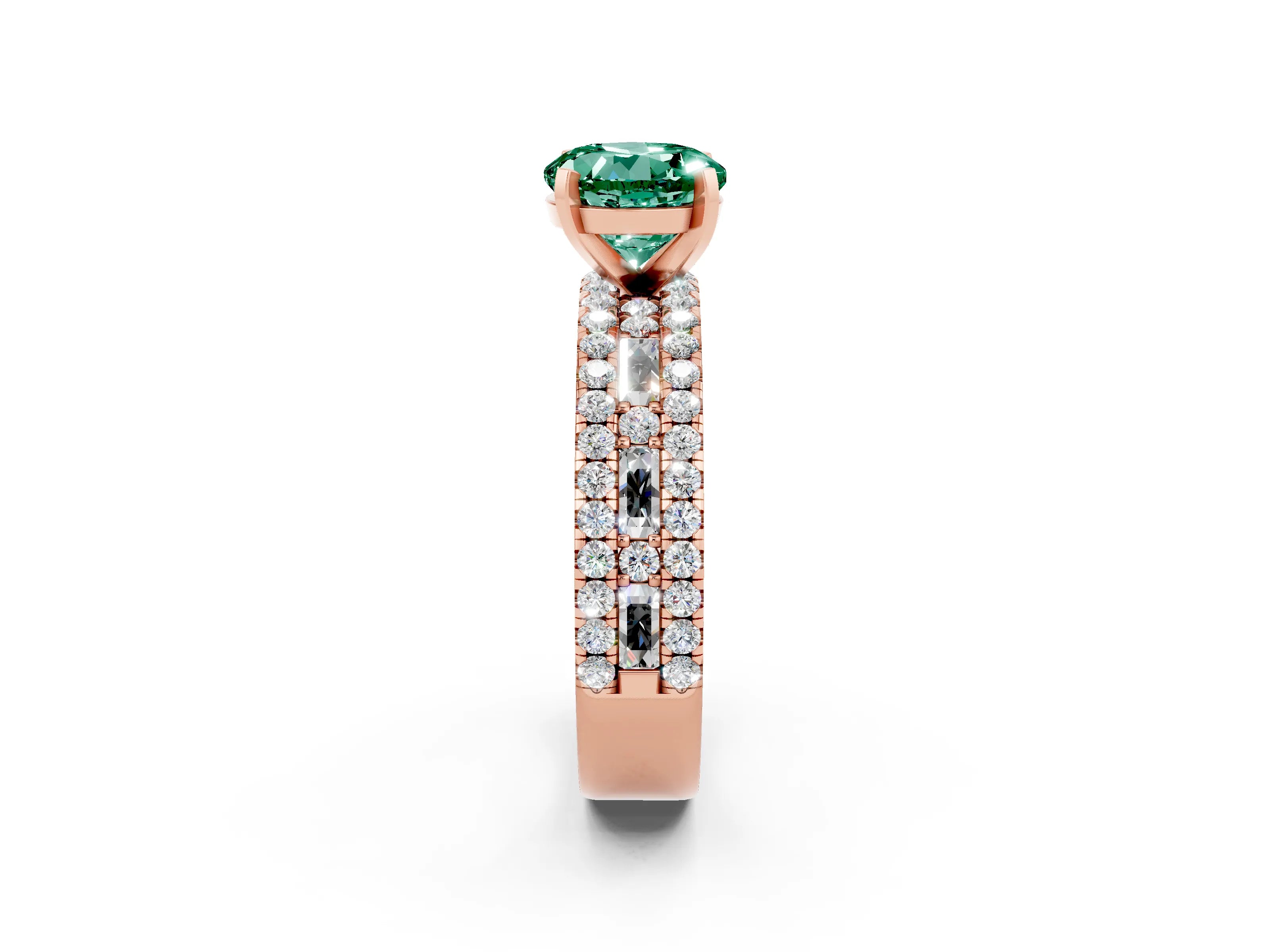 Rose gold Round Cut Green Sapphire Solitaire Ring with Pavé and Channel Set Band_2