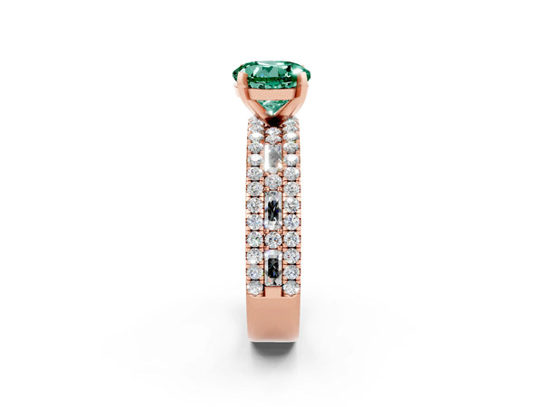 Rose gold Round Cut Green Sapphire Solitaire Ring with Pavé and Channel Set Band