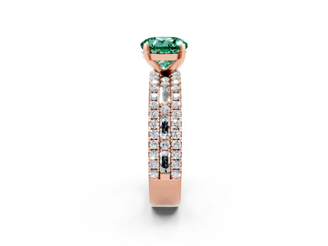 Rose gold Round Cut Green Sapphire Solitaire Ring with Pavé and Channel Set Band_2