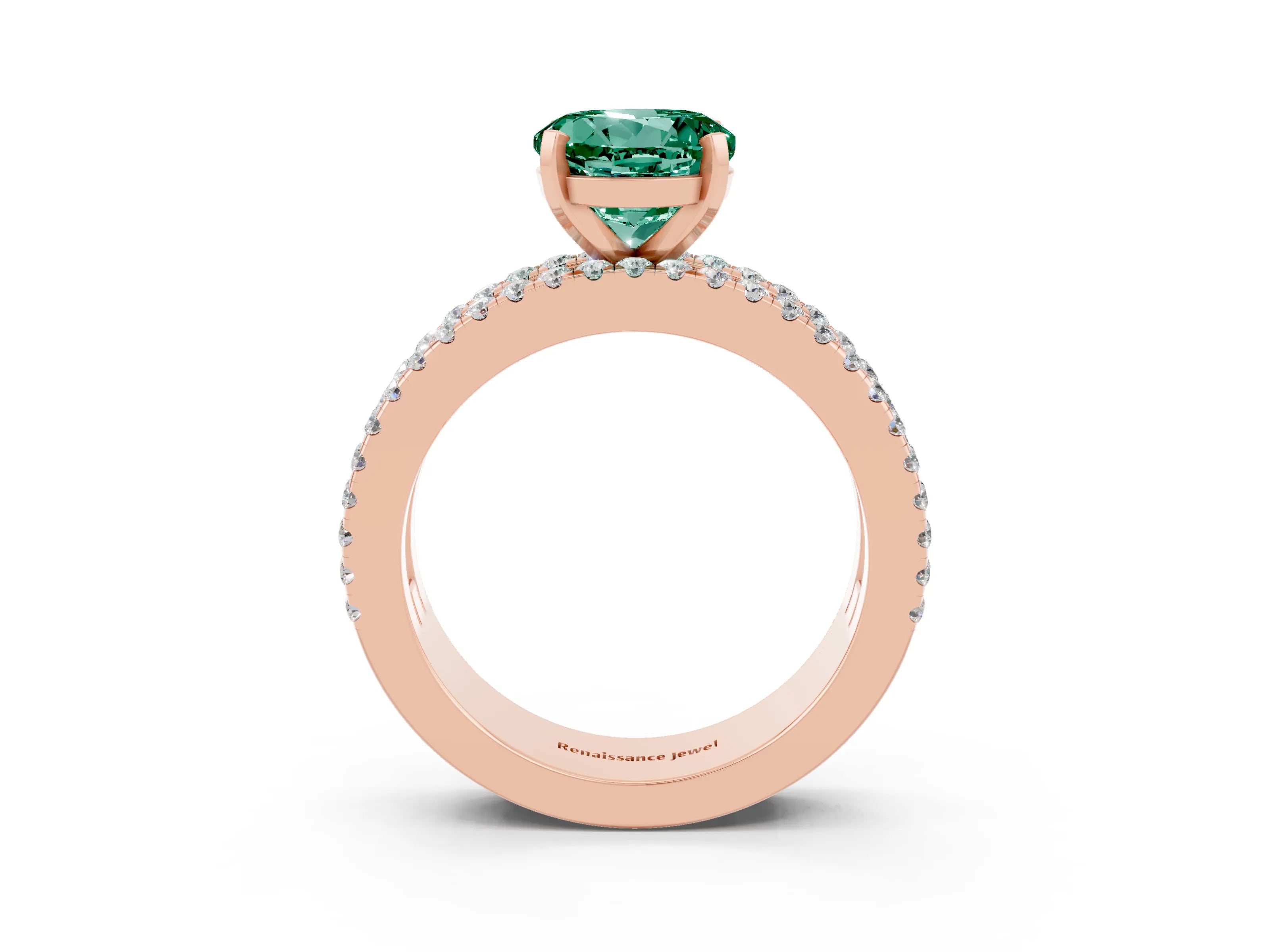 Rose gold Round Cut Green Sapphire Solitaire Ring with Pavé and Channel Set Band_3