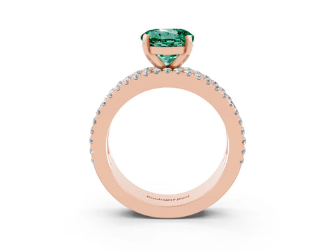 Rose gold Round Cut Green Sapphire Solitaire Ring with Pavé and Channel Set Band_3