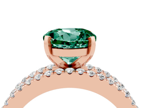 Rose gold Round Cut Green Sapphire Solitaire Ring with Pavé and Channel Set Band_4