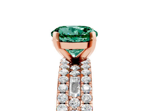 Rose gold Round Cut Green Sapphire Solitaire Ring with Pavé and Channel Set Band_5