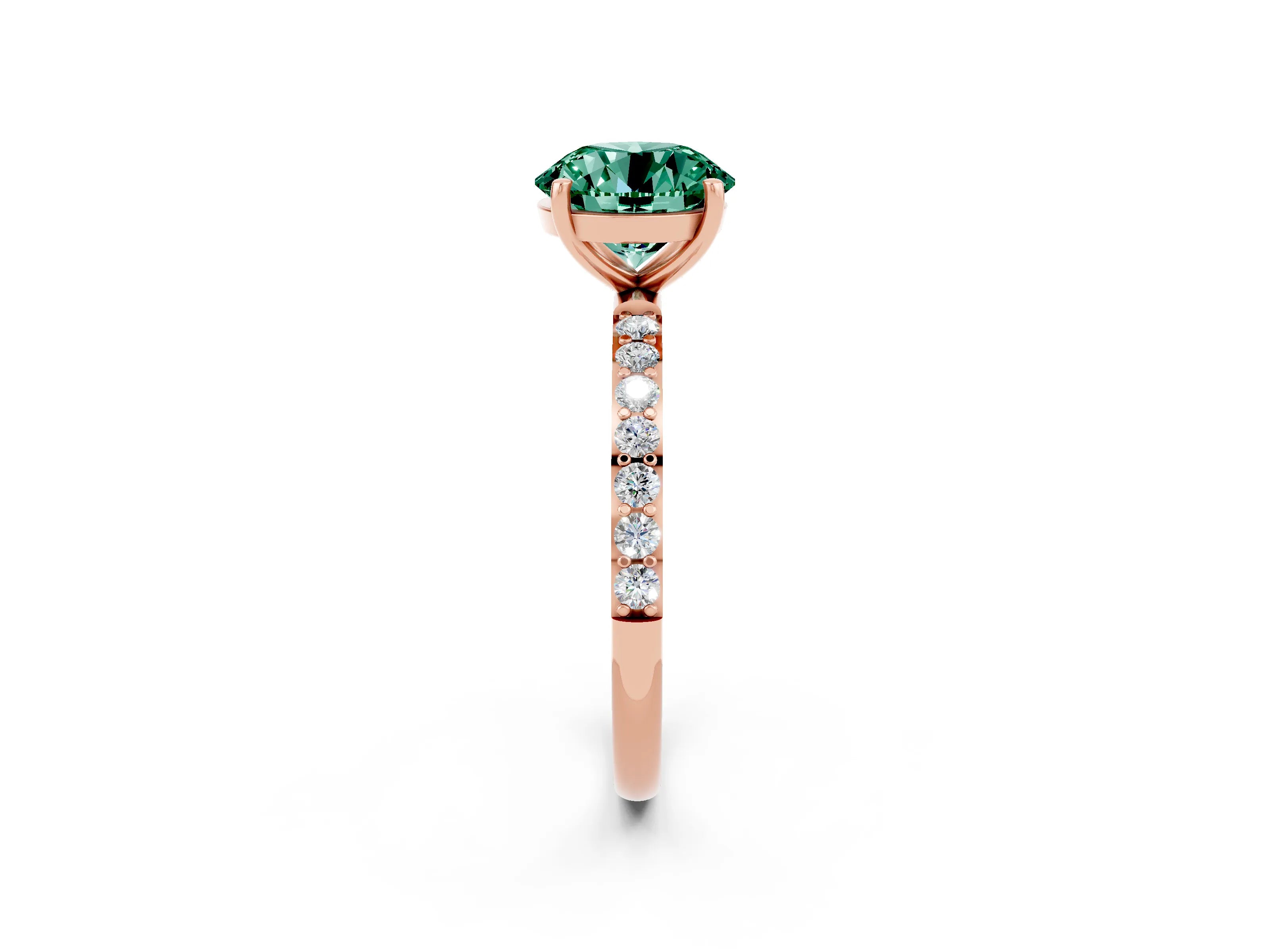 Rose gold Round Cut Green Sapphire Solitaire Ring with Pave Band and Four Prong Setting_26