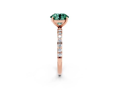 Rose gold Round Cut Green Sapphire Solitaire Ring with Pave Band and Four Prong Setting_26