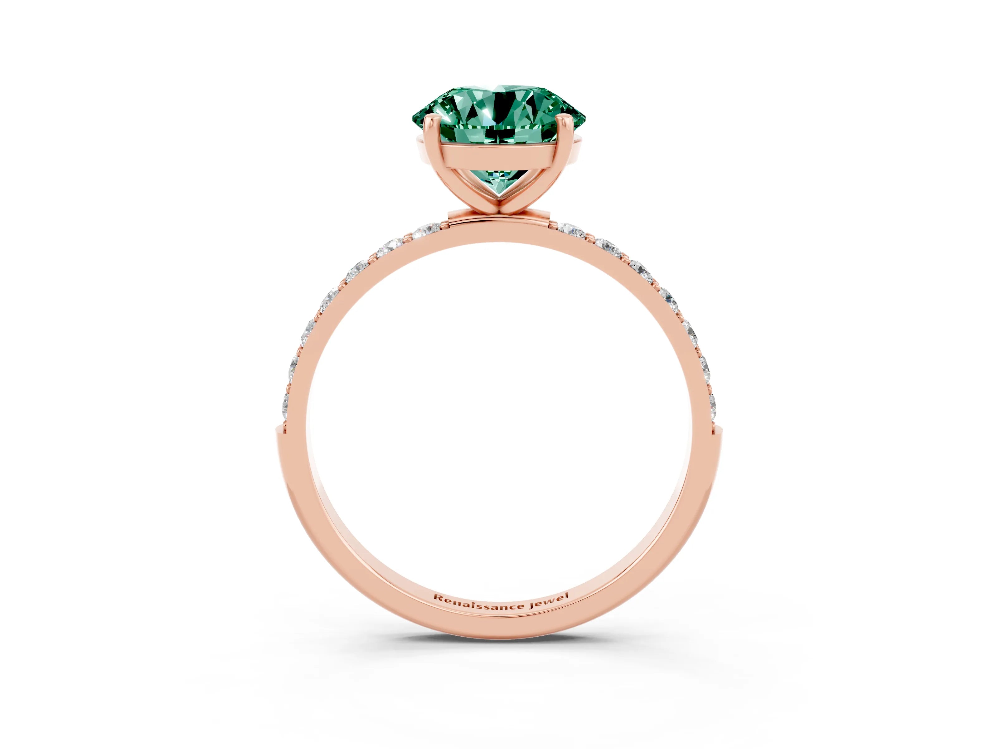Rose gold Round Cut Green Sapphire Solitaire Ring with Pave Band and Four Prong Setting_27
