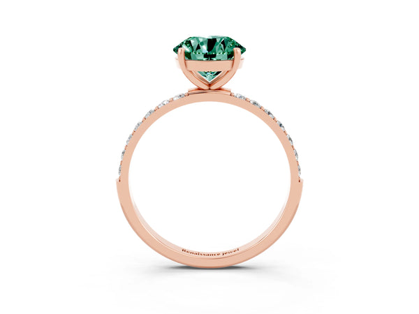 Rose gold Round Cut Green Sapphire Solitaire Ring with Round  Pavé Band and Prong Setting