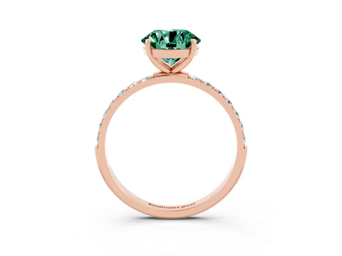 Rose gold Round Cut Green Sapphire Solitaire Ring with Pave Band and Four Prong Setting_27
