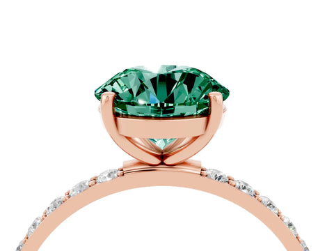 Rose gold Round Cut Green Sapphire Solitaire Ring with Pave Band and Four Prong Setting_28