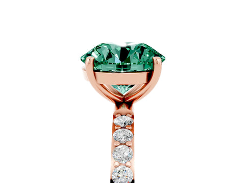 Rose gold Round Cut Green Sapphire Solitaire Ring with Pave Band and Four Prong Setting_29