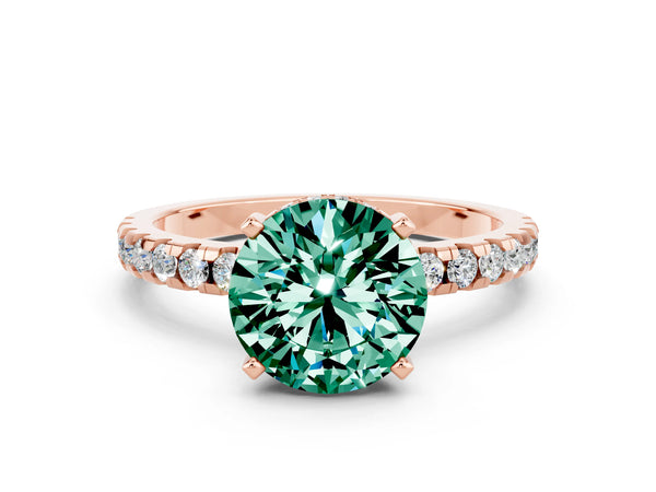 Rose gold Round Cut Green Sapphire Solitaire Ring with Round Pavé Band and Four-Prong Setting
