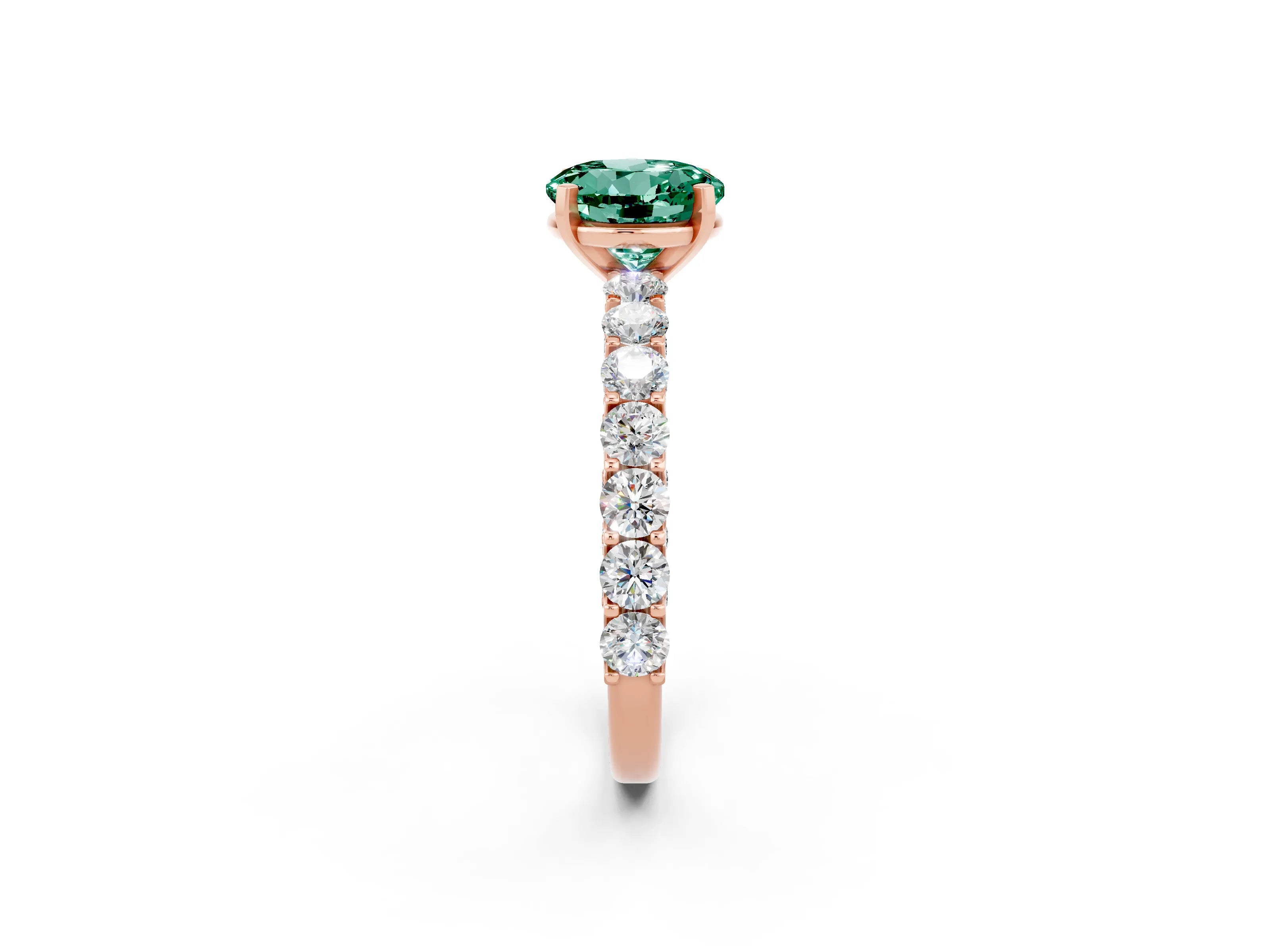Rose gold Round Cut Green Sapphire Solitaire Ring with Shared Prong Pavé Band and Four-Prong Setting_2