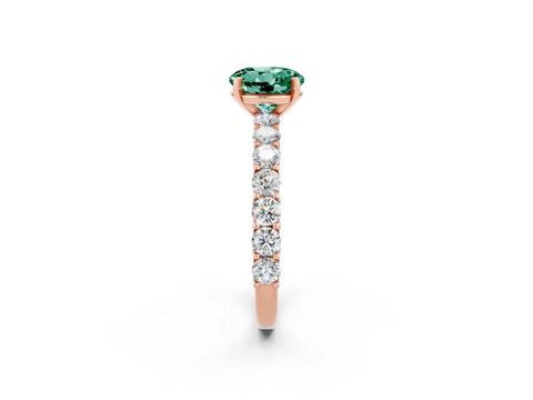 Rose gold Round Cut Green Sapphire Solitaire Ring with Shared Prong Pavé Band and Four-Prong Setting_2