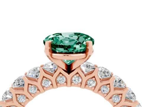 Rose gold Round Cut Green Sapphire Solitaire Ring with Shared Prong Pavé Band and Four-Prong Setting_4