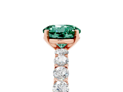 Rose gold Round Cut Green Sapphire Solitaire Ring with Shared Prong Pavé Band and Four-Prong Setting_5