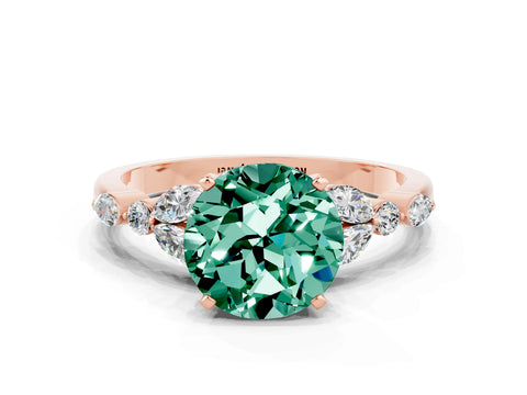 Rose gold Round Cut Green Sapphire Solitaire Ring with Side Stones and Four-Prong Setting_12
