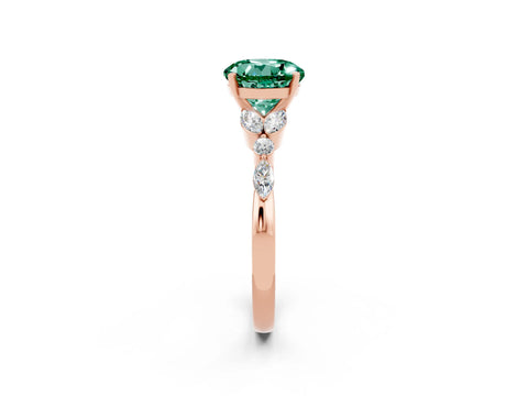 Rose gold Round Cut Green Sapphire Solitaire Ring with Side Stones and Four-Prong Setting_14