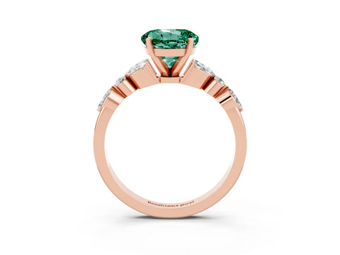Rose gold Round Cut Green Sapphire Solitaire Ring with Side Stones and Four-Prong Setting_15