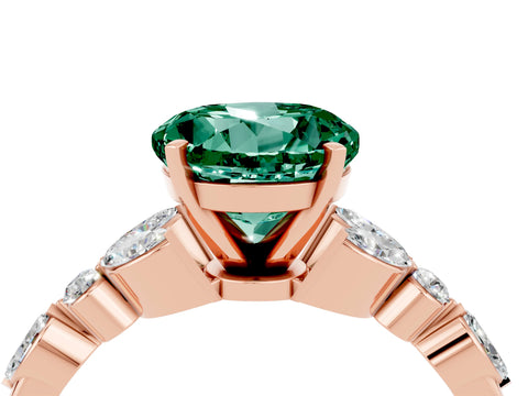 Rose gold Round Cut Green Sapphire Solitaire Ring with Side Stones and Four-Prong Setting_16