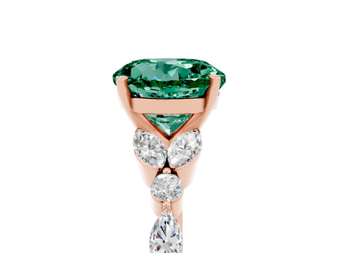 Rose gold Round Cut Green Sapphire Solitaire Ring with Side Stones and Four-Prong Setting_17