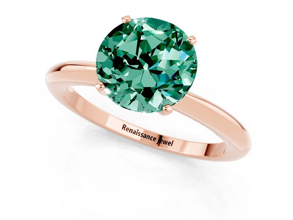 Rose gold Round Cut Green Sapphire Solitaire Ring with Six-Prong Setting and Classic Band