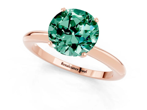 Rose gold Round Cut Green Sapphire Solitaire Ring with Six-Prong Setting and Classic Band_1