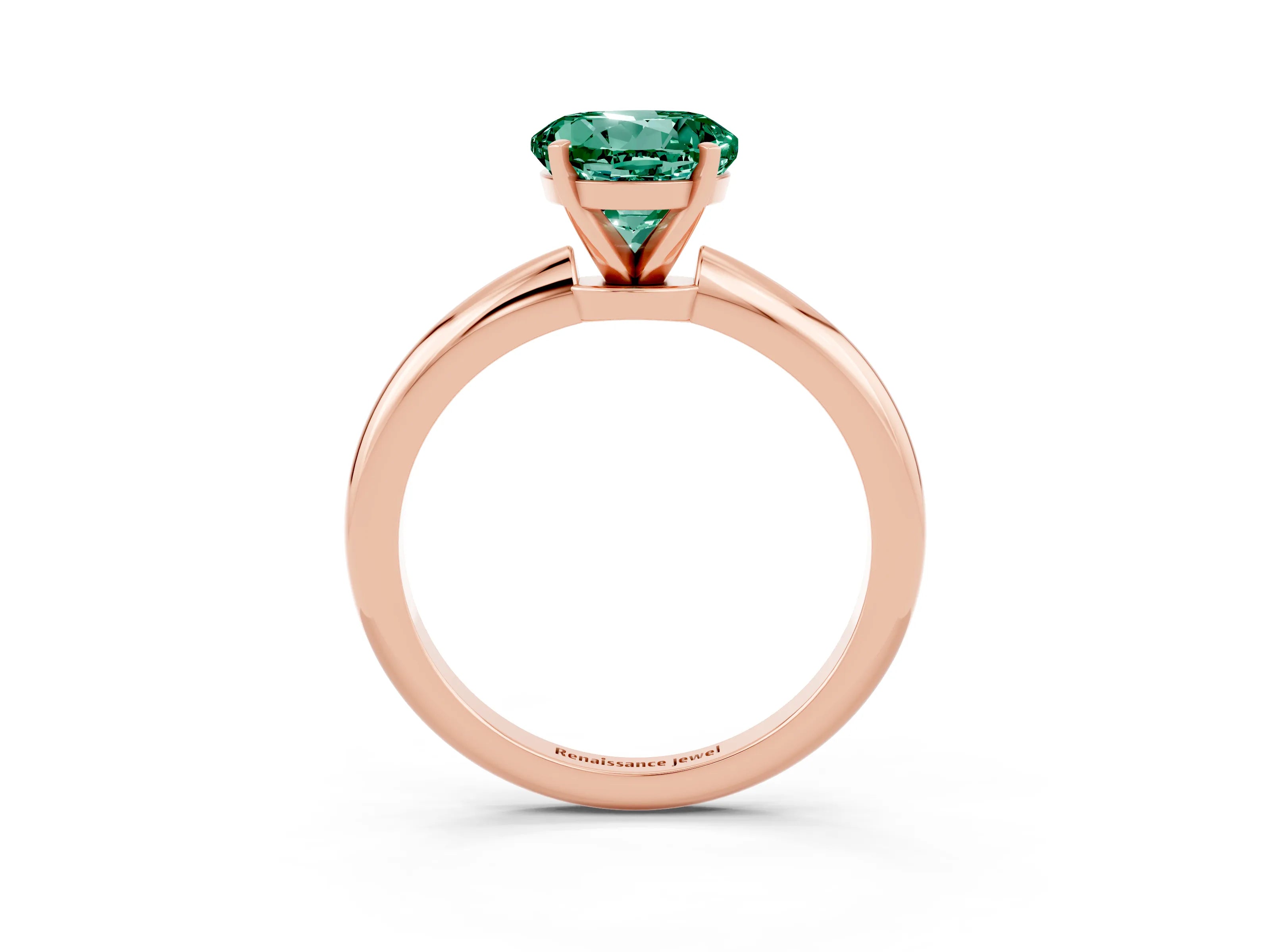 Rose gold Round Cut Green Sapphire Solitaire Ring with Six-Prong Setting and Classic Band_3
