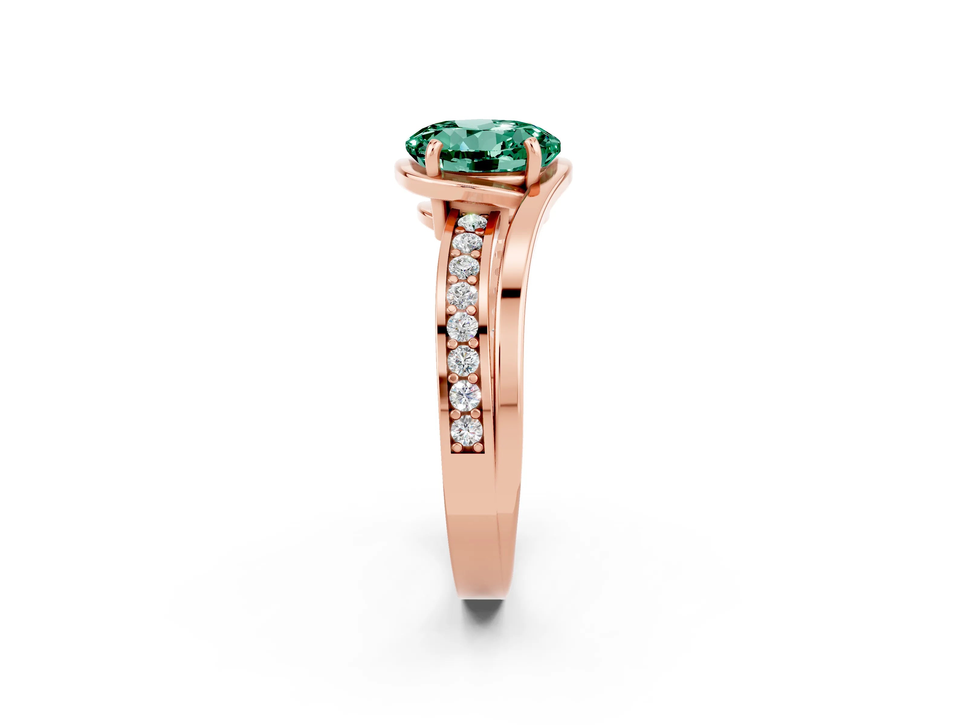 Rose gold Round Cut Green Sapphire Solitaire Ring with Split Shank and Prong Setting_2