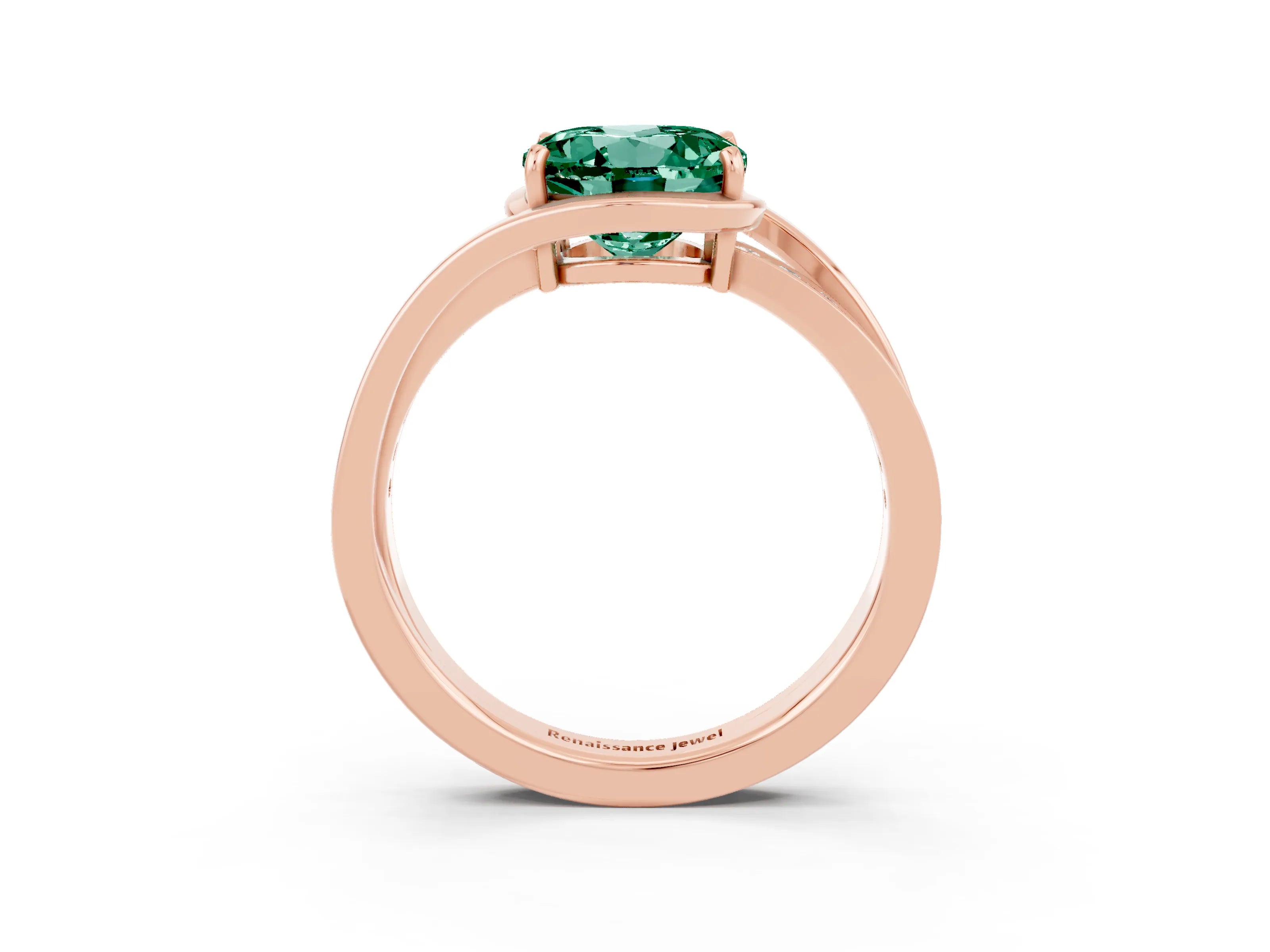 Rose gold Round Cut Green Sapphire Solitaire Ring with Split Shank and Prong Setting_3