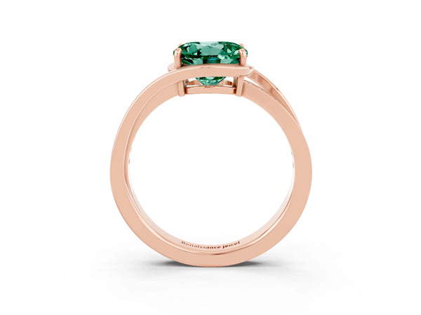 Rose gold Round Cut Green Sapphire Solitaire Ring with Split Shank and Prong Setting