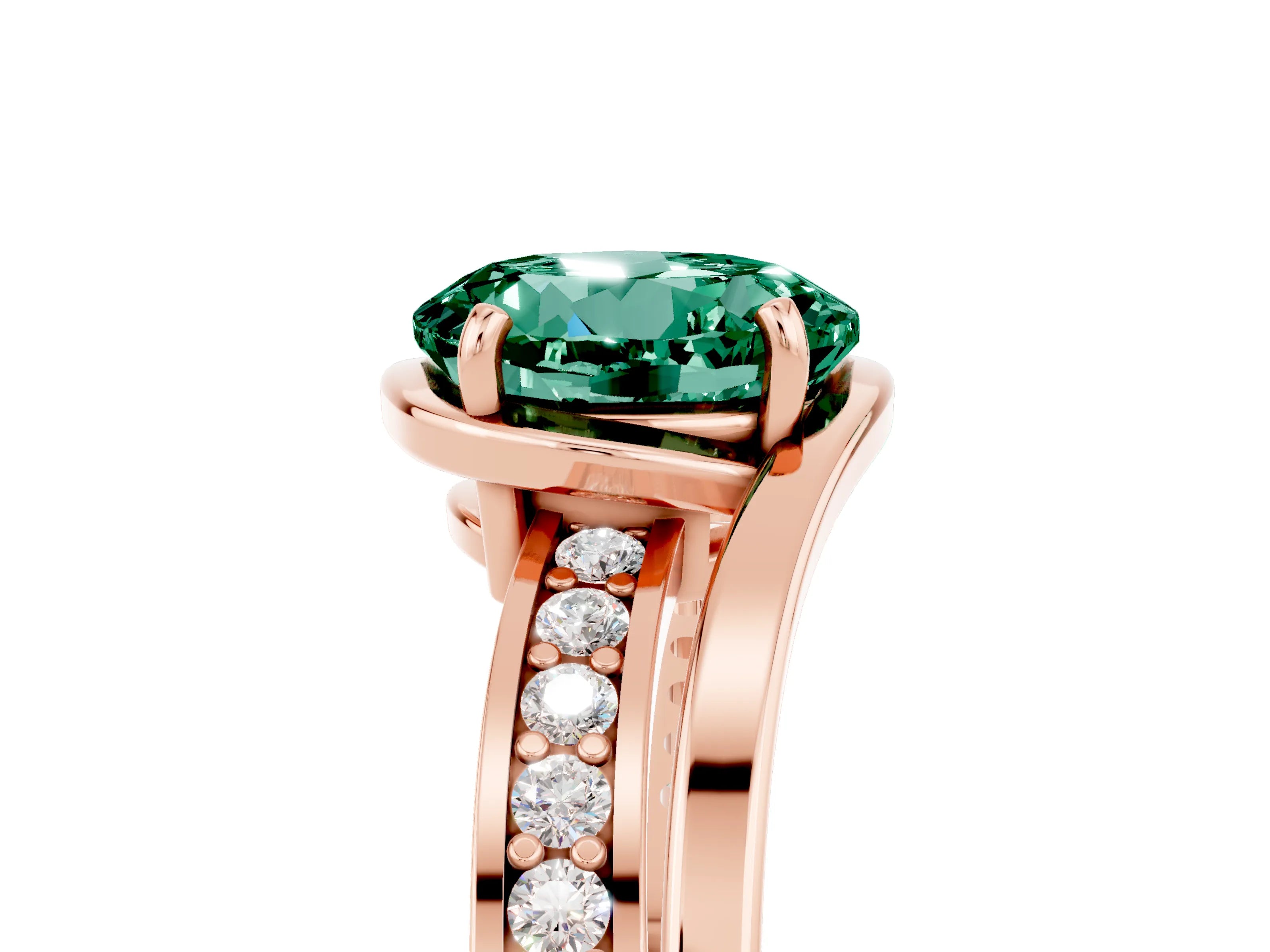 Rose gold Round Cut Green Sapphire Solitaire Ring with Split Shank and Prong Setting_5