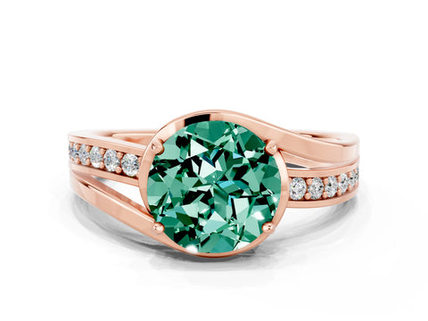 Rose gold Round Cut Green Sapphire Solitaire Ring with Split Shank and Prong Setting
