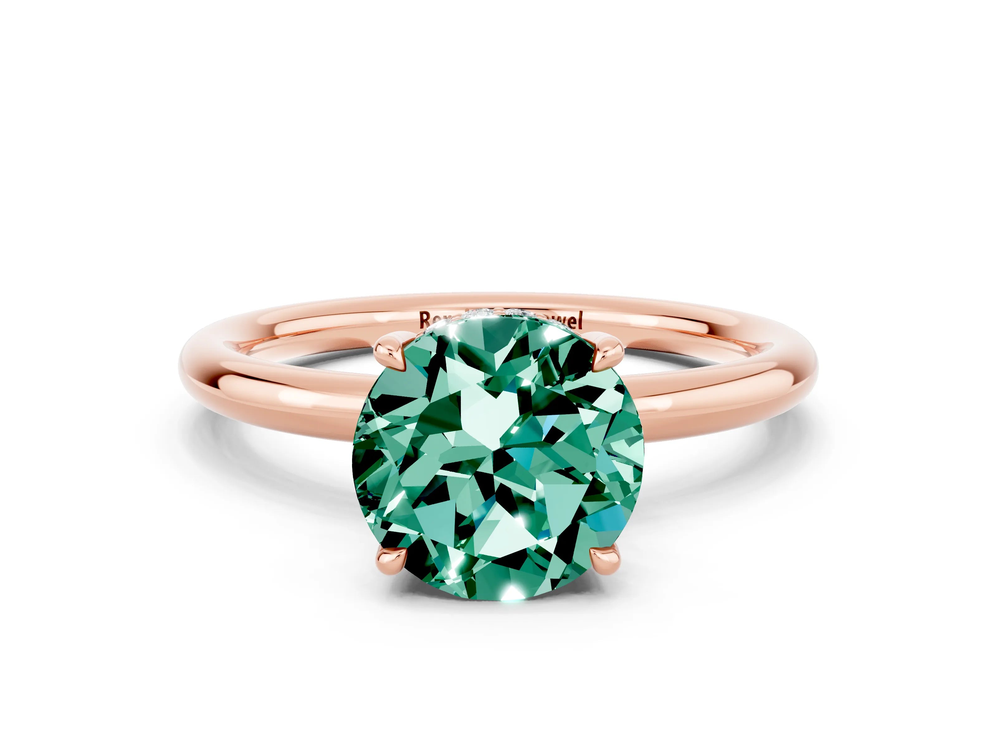 Rose gold Round Cut Green Sapphire Solitaire Ring with Thin Band and Four-Prong Setting_12