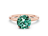 Rose gold Round Cut Green Sapphire Solitaire Ring with Thin Band and Four-Prong Setting_12
