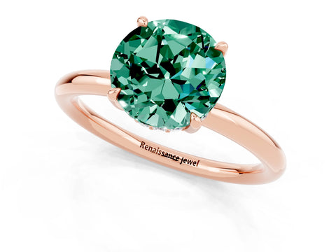 Rose gold Round Cut Green Sapphire Solitaire Ring with Thin Band and Four-Prong Setting_13