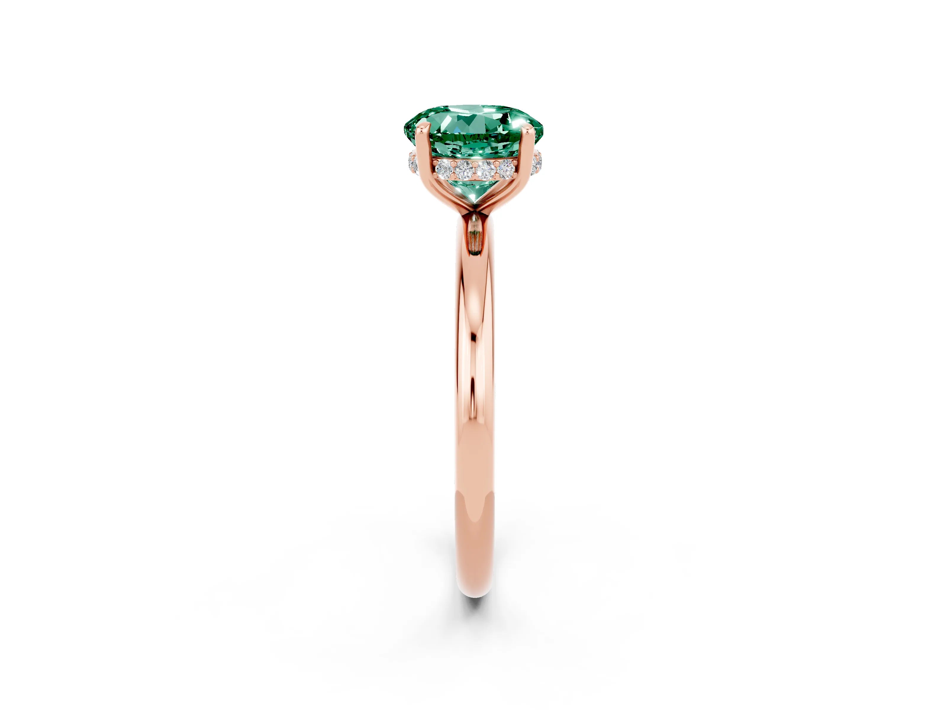 Rose gold Round Cut Green Sapphire Solitaire Ring with Thin Band and Four-Prong Setting_14
