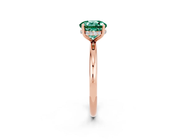 Rose gold Round Cut Green Sapphire Solitaire Ring with Thin Band and Four-Prong Setting
