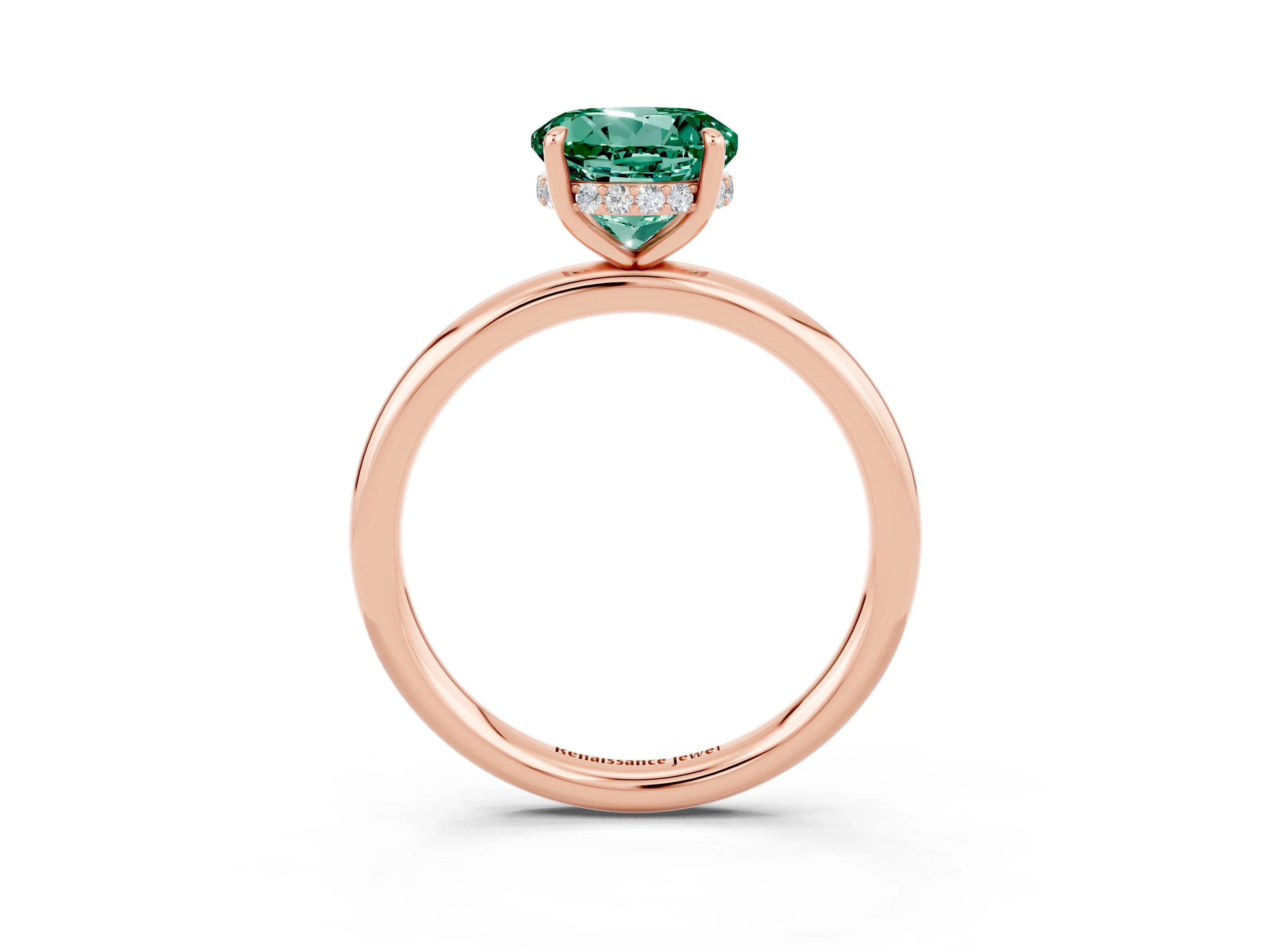 Rose gold Round Cut Green Sapphire Solitaire Ring with Thin Band and Four-Prong Setting_15