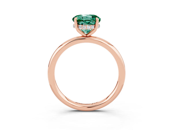 Rose gold Round Cut Green Sapphire Solitaire Ring with Thin Band and Four-Prong Setting