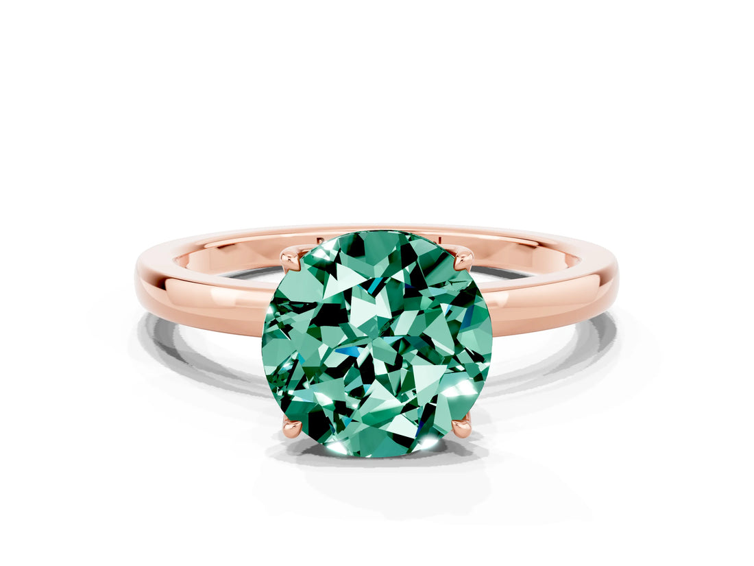 Rose gold Round Cut Green Sapphire Solitaire Ring with Thin Band and Prong Setting_12