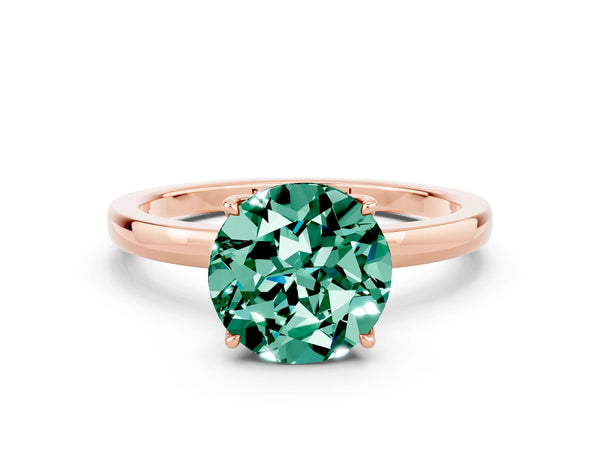 Rose gold Round Cut Green Sapphire Solitaire Ring with Thin Band and Prong Setting