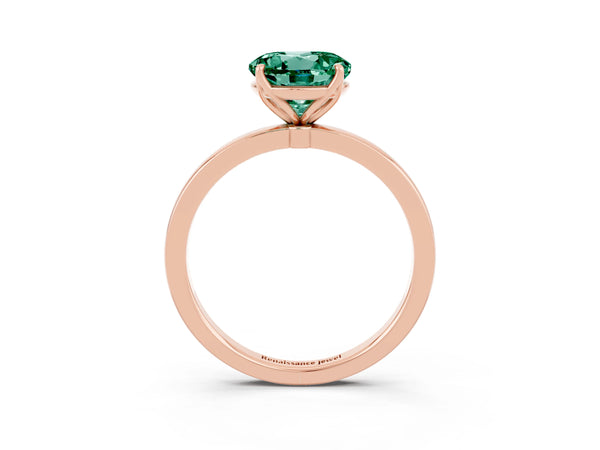 Rose gold Round Cut Green Sapphire Solitaire Ring with Thin Band and Prong Setting