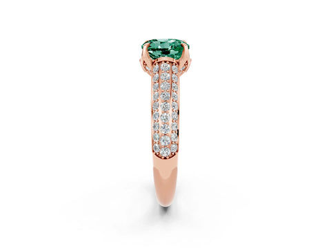 Rose gold Round Cut Green Sapphire Solitaire Ring with Three-Row Pavé Band and Four-Prong Setting_14