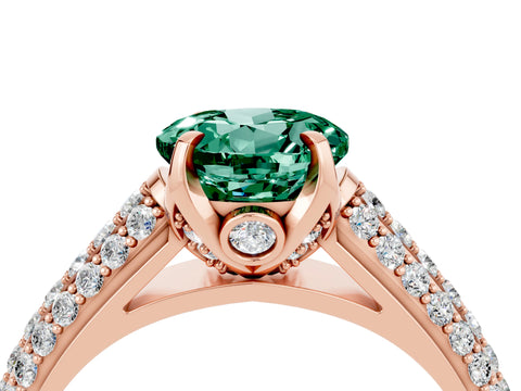 Rose gold Round Cut Green Sapphire Solitaire Ring with Three-Row Pavé Band and Four-Prong Setting_16