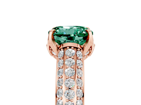 Rose gold Round Cut Green Sapphire Solitaire Ring with Three-Row Pavé Band and Four-Prong Setting_17